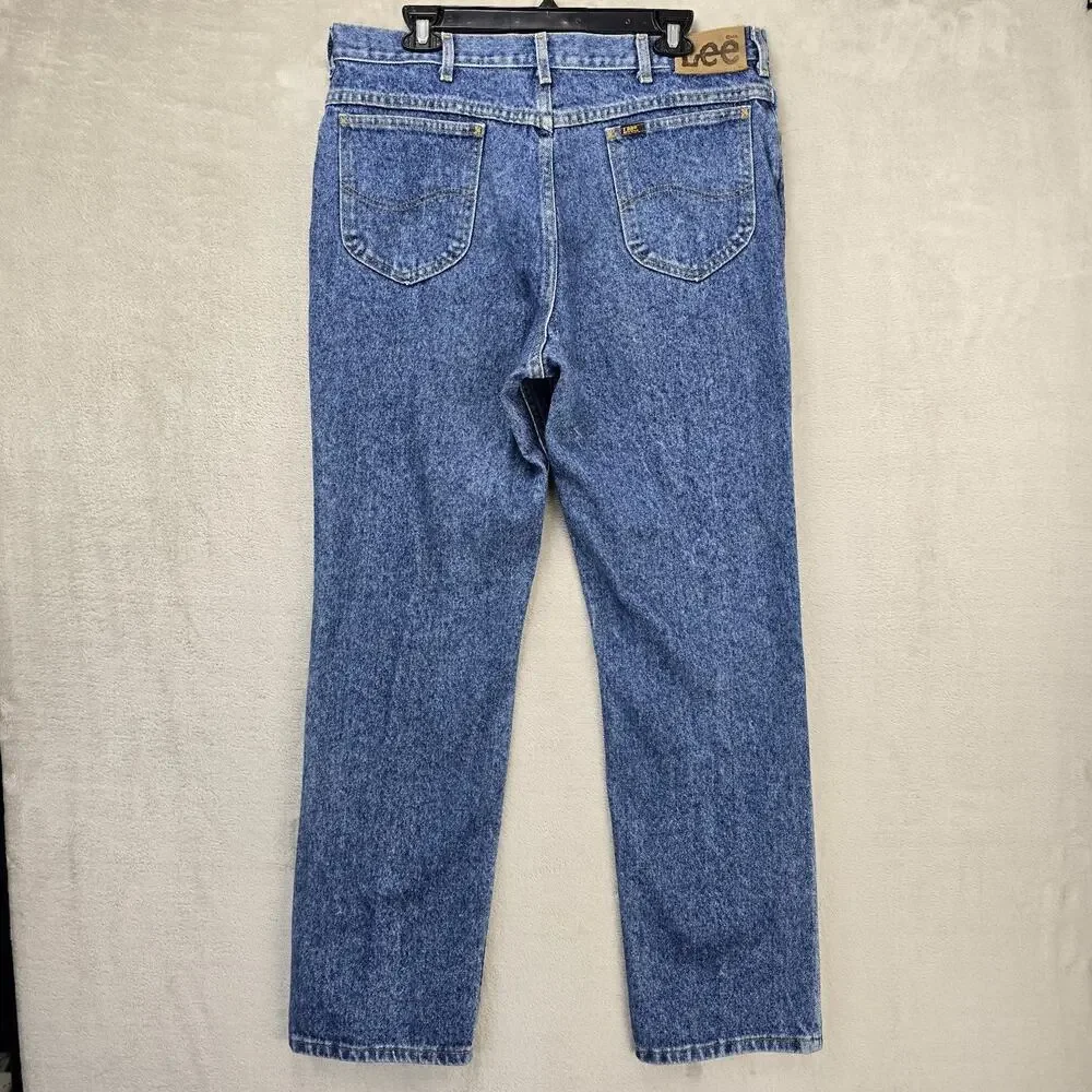 Vintage Lee Riders Jeans Mens Fits 35x32 Blue Acid Wash Union Made in USA